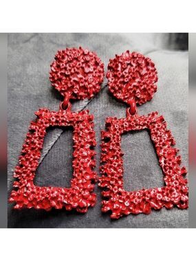 Red Coral Textured Earrings